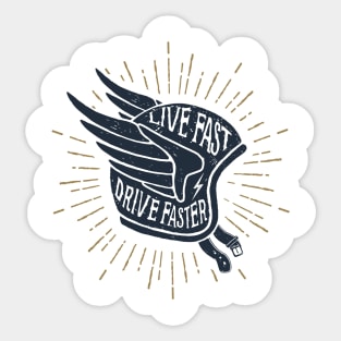 Live Fast. Drive Faster. Helmet With Wings. Motivational Quote Sticker